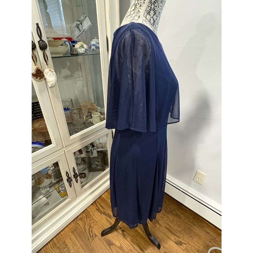 Navy Blue Sparkle Overlay Midi Dress - Picture 10 of 12